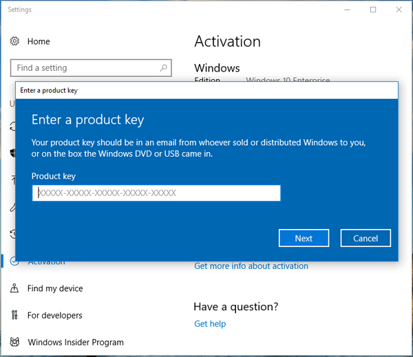 Windows: Откройте активацию Windows
